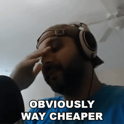Man With Headphones Finger On Forehead Saying Obviously Way Cheaper GIF