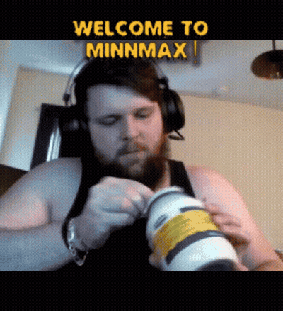 Man With Headphones Holding Bottle Saying Welcome To Minnmax GIF