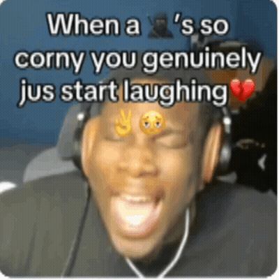 Man With Headphones Laughing And Heart On Forehead GIF