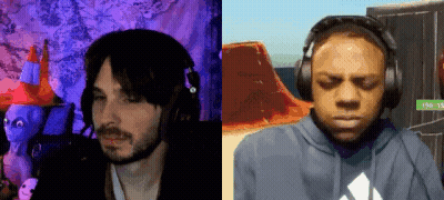 Man With Headphones Next To Man In Blue Adidas Shirt GIF