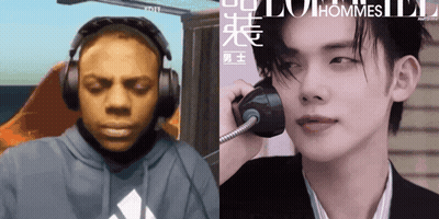 Man With Headphones Next to Man on Phone