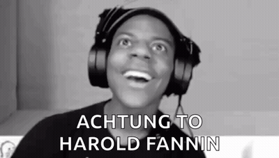 Man With Headphones Saying Achtung To Harold Fannin GIF