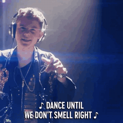 Man With Headphones Saying Dance Until We Don't Smell Right GIF