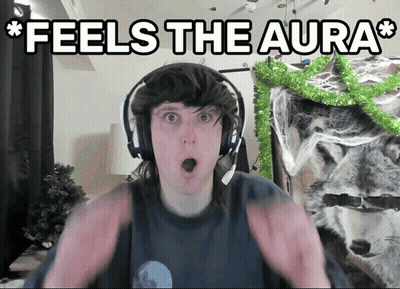 Man With Headphones Saying Feels The Aura Next To Wolf GIF