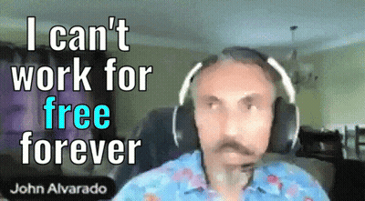 Man With Headphones Saying I Can't Work For Free Forever GIF