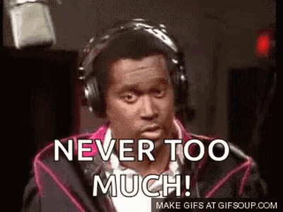 Man With Headphones Saying Never Too Much GIF