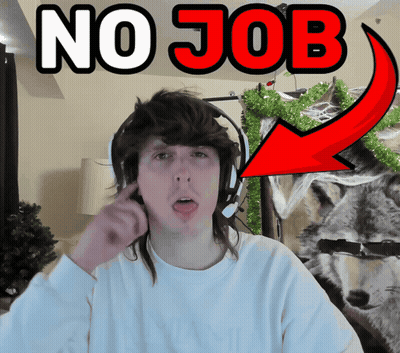 Man With Headphones Saying No Job Beside Wolf GIF