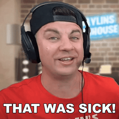Man With Headphones Saying That Was Sick Skyline House Sign GIF