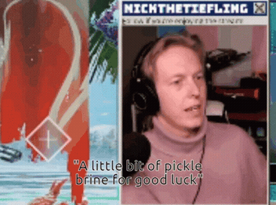 Man With Headphones Says A Little Bit Of Pickle Brine For Good Luck GIF