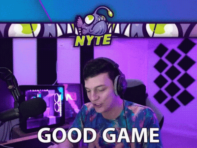 Man With Headphones Says Good Game In Front Of Nyte Banner GIF