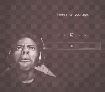 Man With Headphones Screaming At Please Enter Your Age Screen GIF