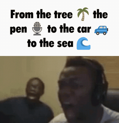 Man With Headphones Screaming From Tree To Pen To Car To Sea GIF