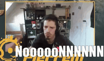 Man With Headphones Sitting In Front Of Nooooonnnnn Sign GIF