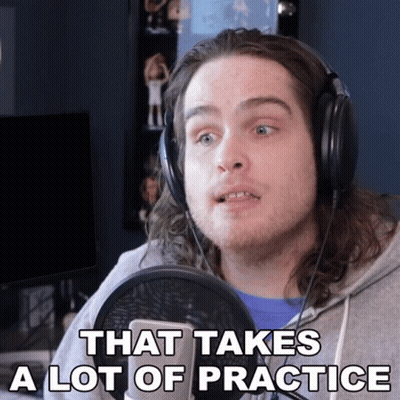 Man With Headphones Talking Into Mic Says That Takes A Lot Of Practice GIF