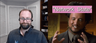 Man With Headset And Man In Suit Saying Network State GIF