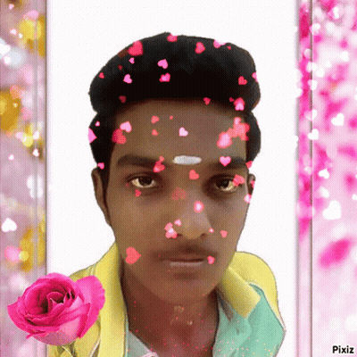 Man With Hearts On Face And Pink Rose GIF