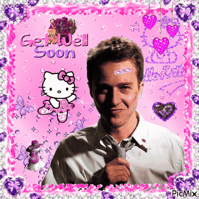 Man With Hello Kitty Saying Get Well Soon GIF