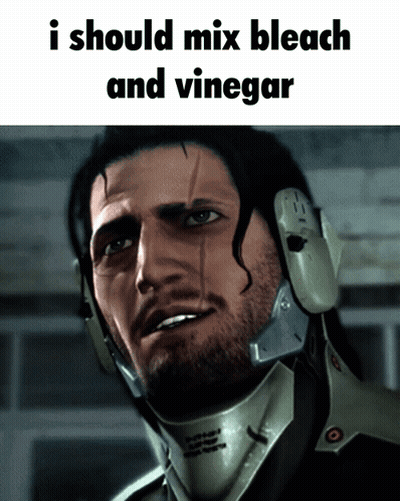 Man With Helmet Saying I Should Mix Bleach And Vinegar GIF