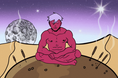 Man With Helmet Sitting On Rock With Hill And 3Look GIF