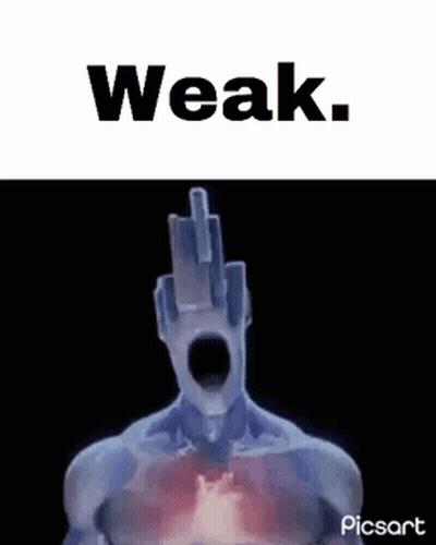 Man With Hole In Chest Flipping Off Saying Weak GIF