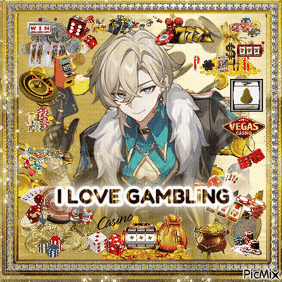 Man With I Love Gambling Text GIF