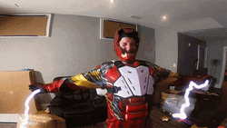 Man With Iron Man Suit Electrocuted GIF