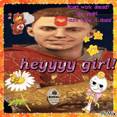 Man With Kiss On Forehead Saying Road Work Ahead GIF