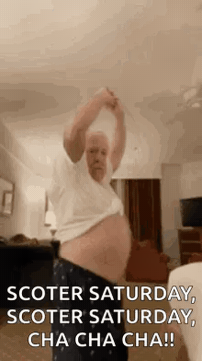 Man With Large Belly Dancing Arms In Air GIF