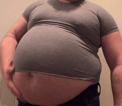 Man With Large Belly In Grey Shirt GIF