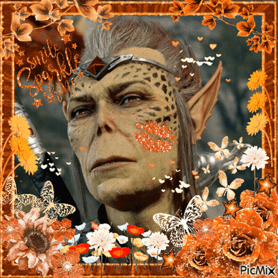 Man With Leopard Print Face Surrounded By Flowers GIF