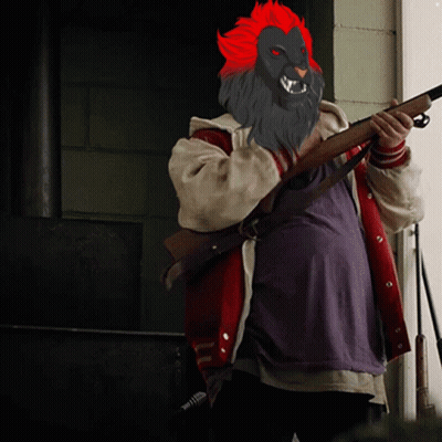 Man With Lion Mask Holding Gun GIF