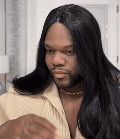 Man With Long Black Hair And Beard In Sweater GIF