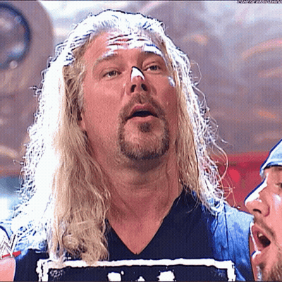 Man With Long Blonde Hair And Beard In WWE Shirt GIF