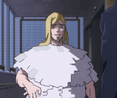 Man With Long Blonde Hair And Beard Wearing Puzzle Paper GIF