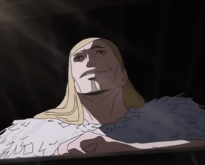Man With Long Blonde Hair And Feathered Collar GIF