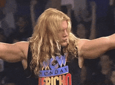 Man With Long Blonde Hair And Monday Fright T-Shirt GIF