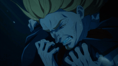 Man With Long Blonde Hair Holding Knife To Face GIF