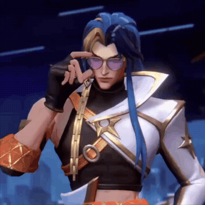 Man With Long Blue Hair, Sunglasses, And Chain GIF