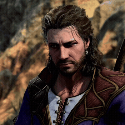 Man With Long Hair And Beard In Blue And Red Outfit GIF