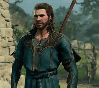 Man With Long Hair And Beard In Blue Robe Holding Stick GIF