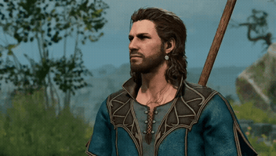 Man With Long Hair And Beard In Blue Shirt GIF