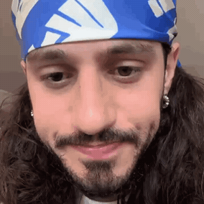 Man With Long Hair And Beard In Blue White Bandana GIF