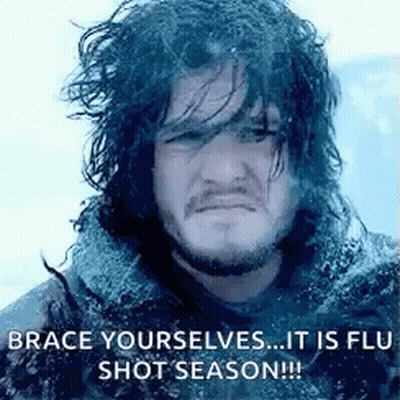 Man With Long Hair And Beard In Snow Says Brace Yourselves Flu Shot Season GIF