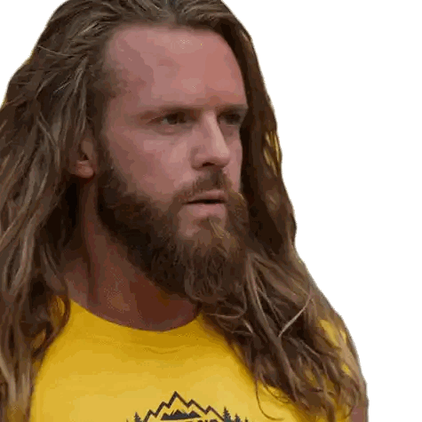 Man With Long Hair And Beard In Yellow Shirt Sticker