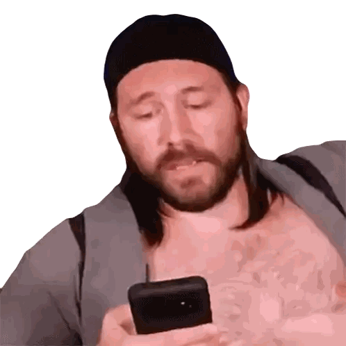 Man With Long Hair And Beard Looking At Phone Sticker