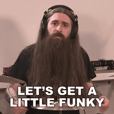 Man With Long Hair And Beard Playing Drums Let's Get A Little Funky GIF