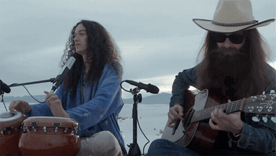 Man With Long Hair And Beard Playing Guitar GIF