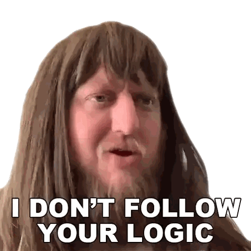 Man With Long Hair And Beard Saying I Don't Follow Your Logic Sticker