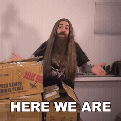 Man With Long Hair And Beard Says Here We Are GIF