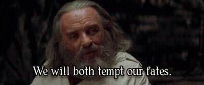 Man With Long Hair And Beard Says We Will Both Tempt Our Fates GIF
